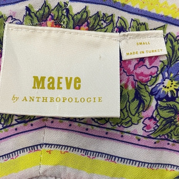 Anthropologie‎ Maeve Floral Stripe Ceresco Top Small V-Neck Womens Boho Peasant - Picture 4 of 5